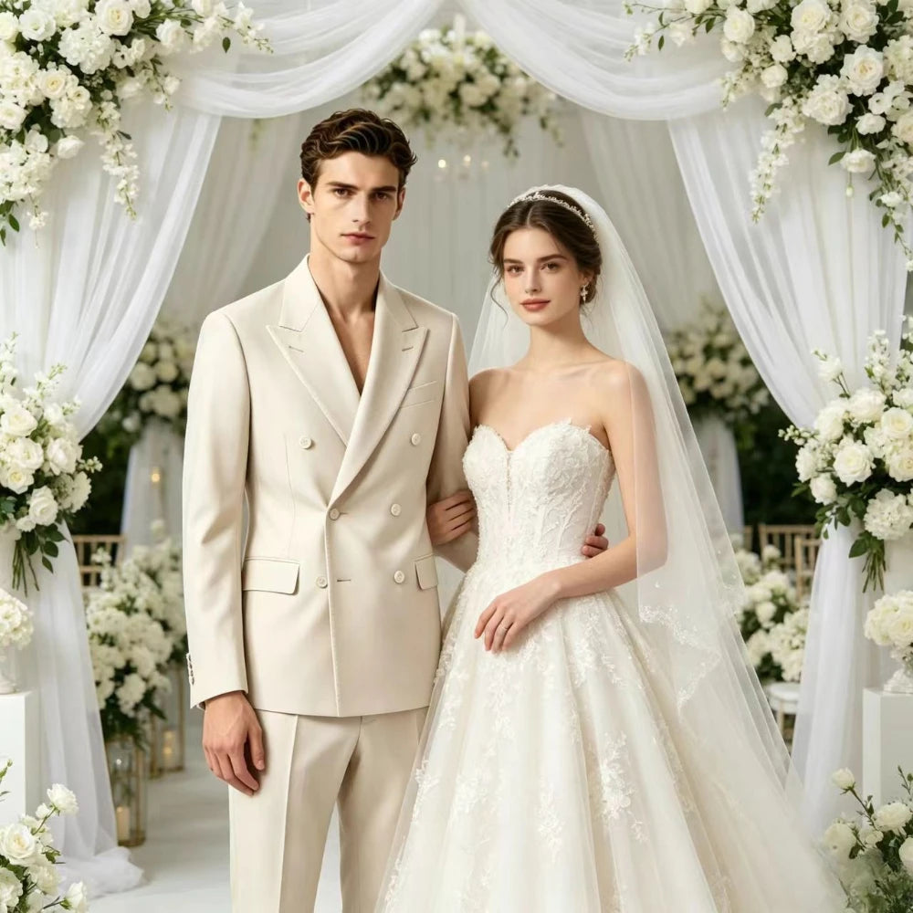 Men Double Breasted Wedding Suit Slim Fit 2 Piece Formal Blazer Set TAVEN System LLC