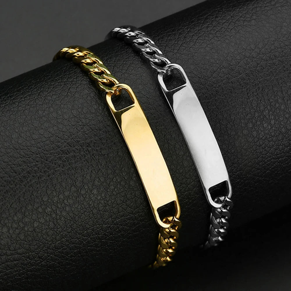 Custom Logo Name Engrave Bracelet Personalized Nameplate Stainless Steel Thick Hand Chain Custom Couple Men Women Jewelry Gift TAVEN System LLC