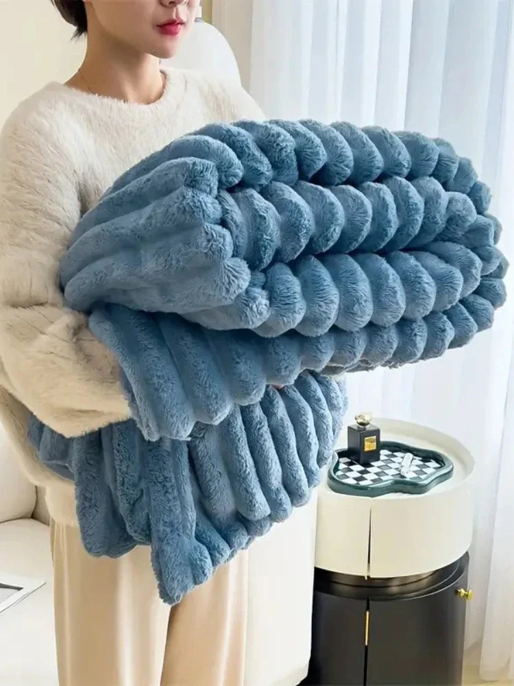 Soft & Delicate  Blanket Large Plush Ribbed Throw Warm Cozy Anti-Static Sofa Blanket Lightweight Bed Blanket Multi-Functional TAVEN System LLC