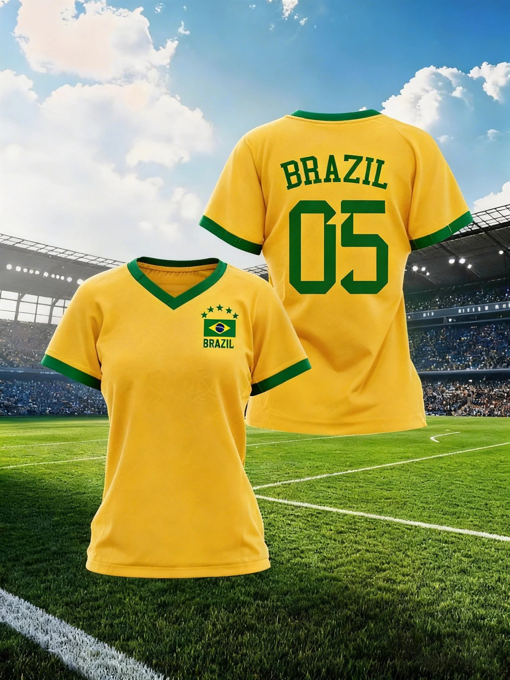 Women's Brazil National Team Aesthetic Jersey T-Shirt, Sporty Graphic Print TAVEN System LLC