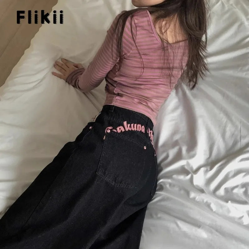 Women Baggy Retro Denim cHigh Waist Loose Full Length Pants TAVEN System LLC
