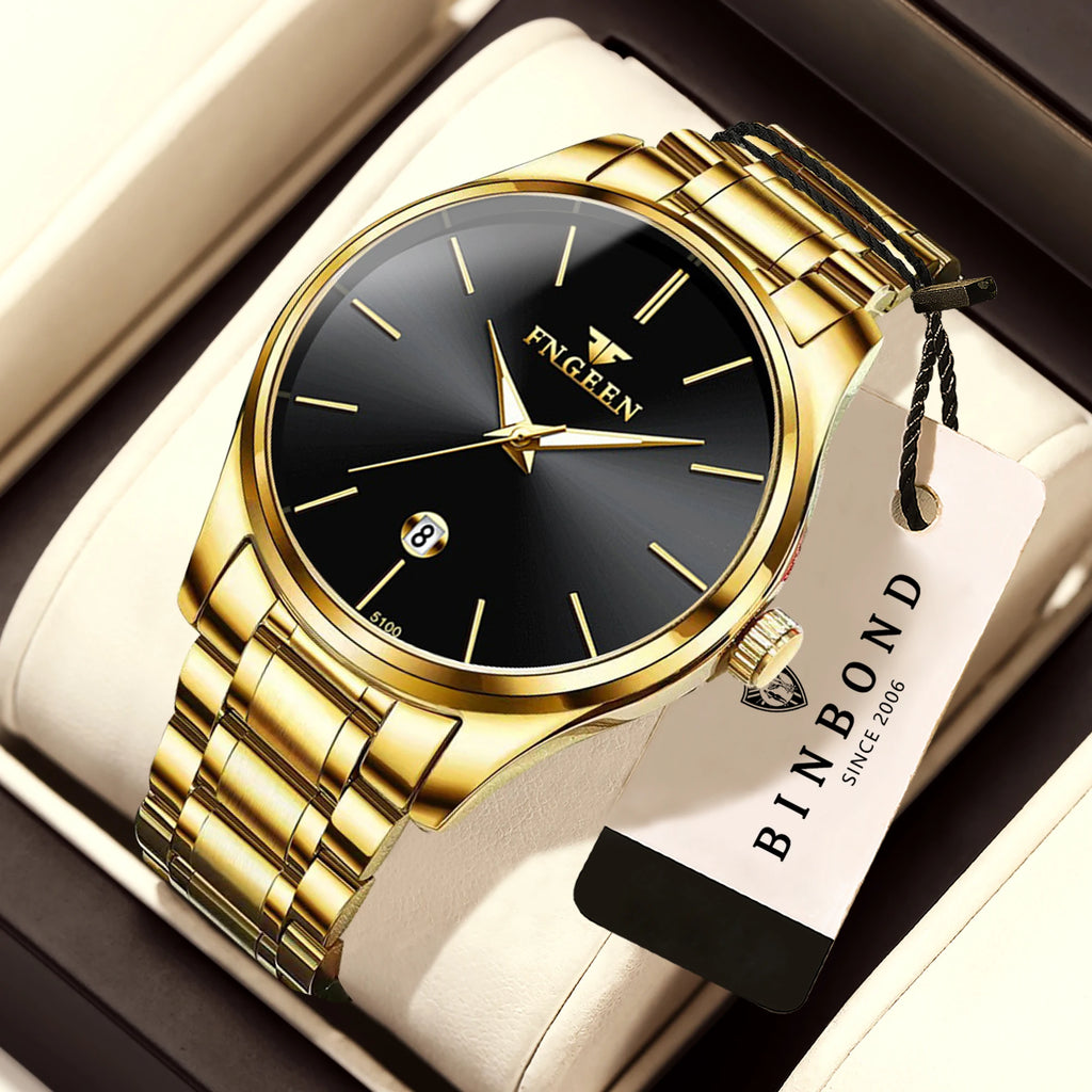 BINBOND stainless steel durable quartz watches for men luxury luminous waterproof precise auto date men's watch casual reloj - TAVEN System LLC