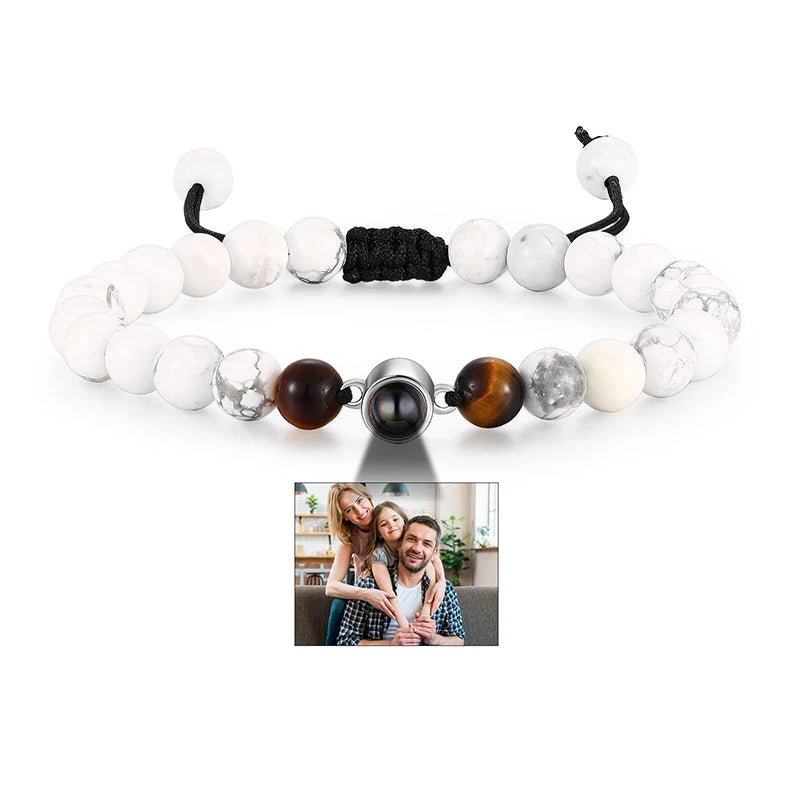 Custom Natural Stone Bracelet Personalized Photo Projection Bracelet Custom Stainless Steel Projection Bracelets Memory Jewelry TAVEN System LLC