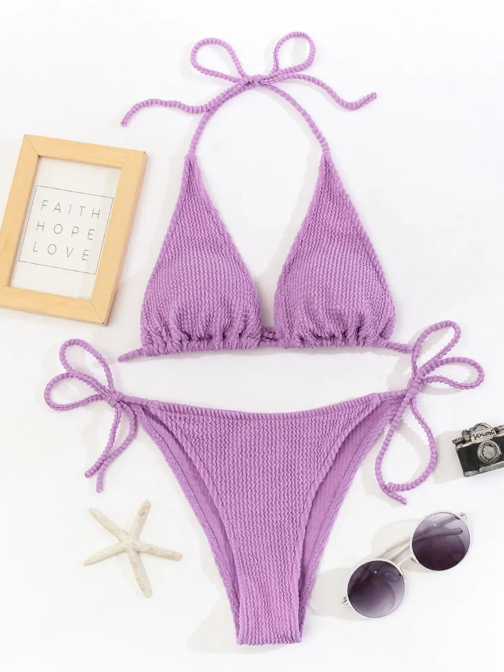 Color: MULTI, Size: L - New Fashion Sexy Bikini Solid Swimsuit Women Swimwear Push Up Set Brazilian Bathing Suit Summer Beach Wear Swimming NoEnName_Null
