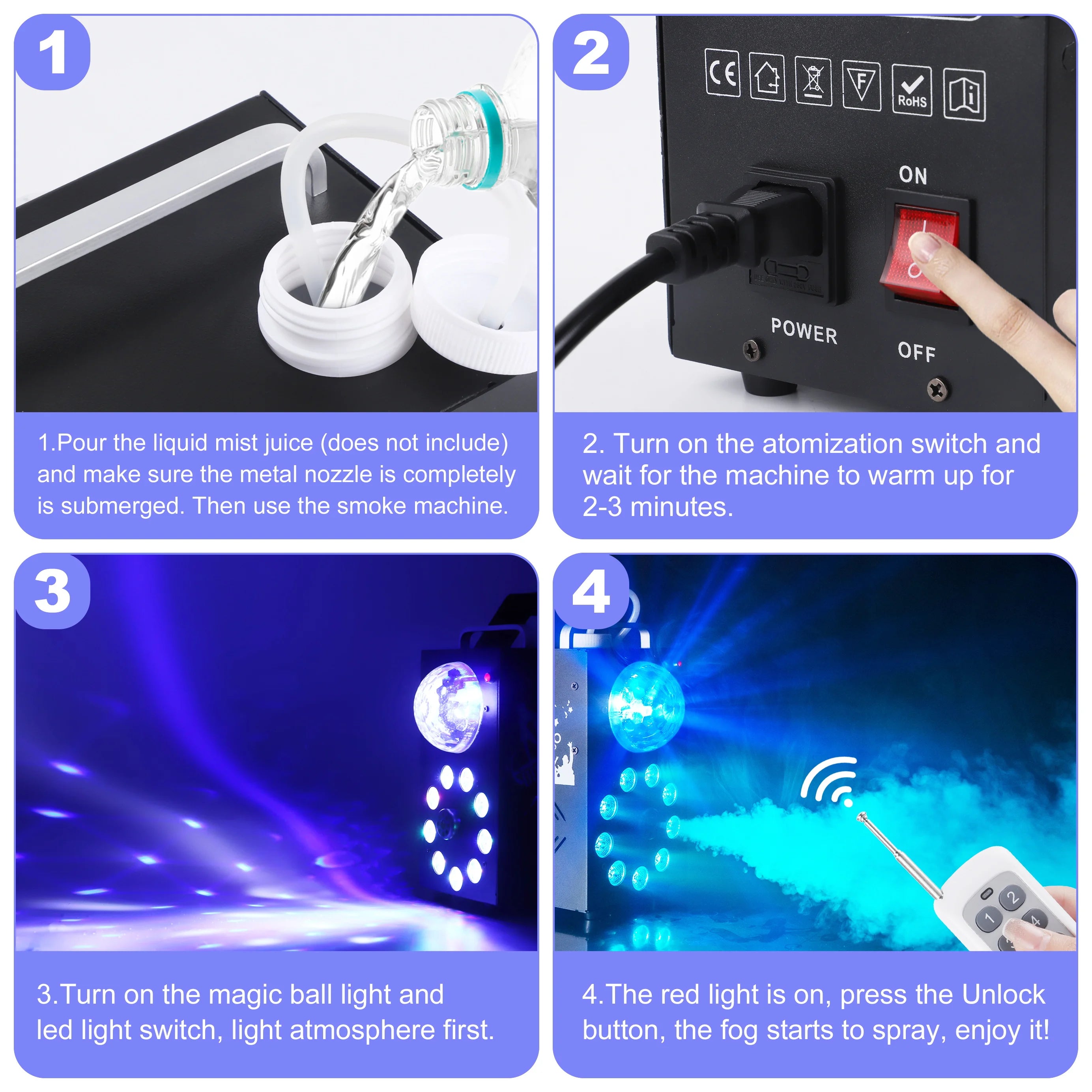 U'King 700W Smoke Machine Wireless Remote Control Effect Fogger 3in1 LED RGB Stage Light Fog Machine DJ Halloween Christmas TAVEN System LLC