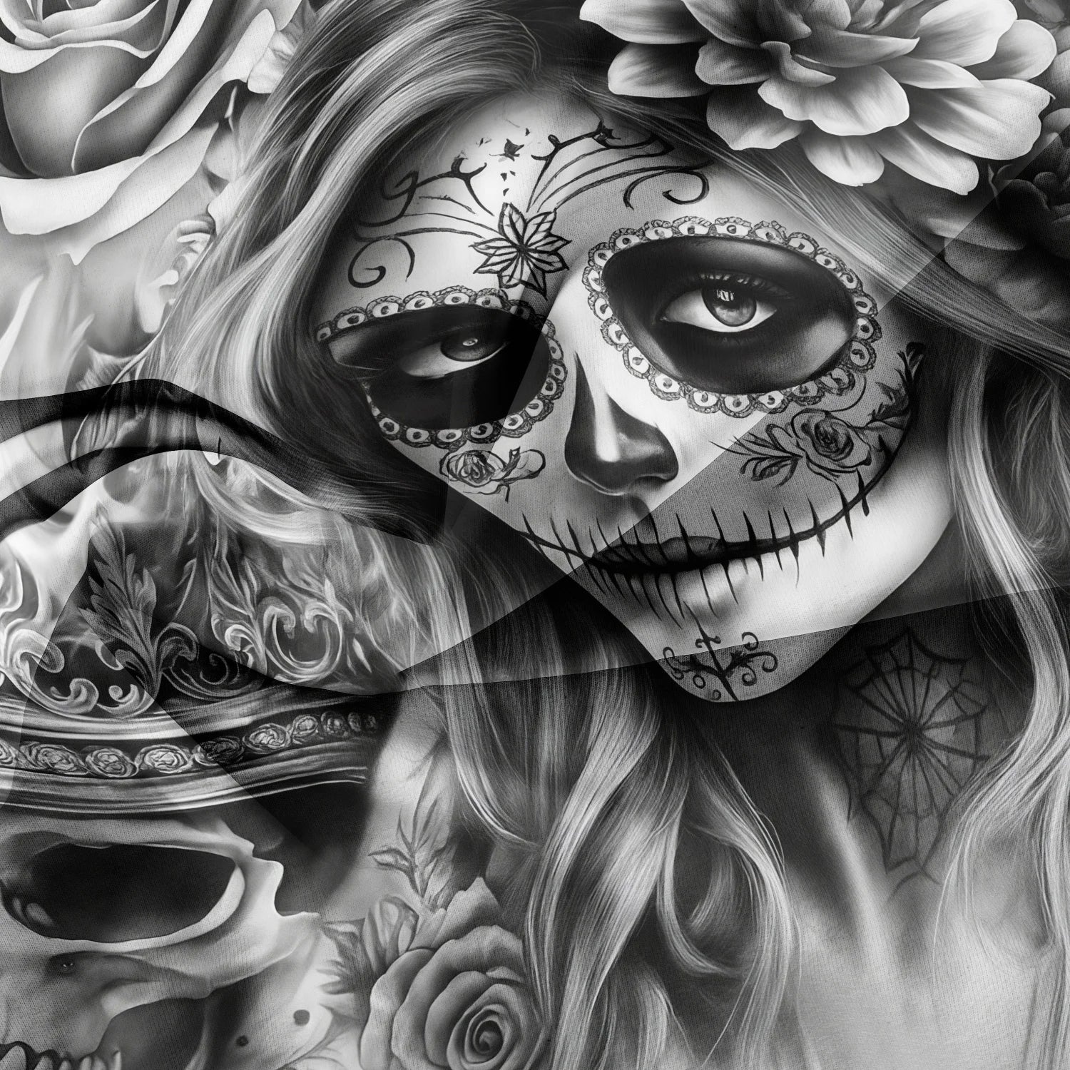 3Pcs Gothic Skull Queen Print Duvet Cover Set, Black White Floral Print Bedding Set, For Family Bedrooms Dormitories Hotels TAVEN System LLC