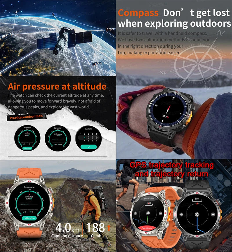 Smart Watches 1.56" AMOLED Screen GPS Fitness Tracking Compass 3ATM 650Mah Call 100+ Sports Smartwatch AI GPT For Android iOS - TAVEN System LLC