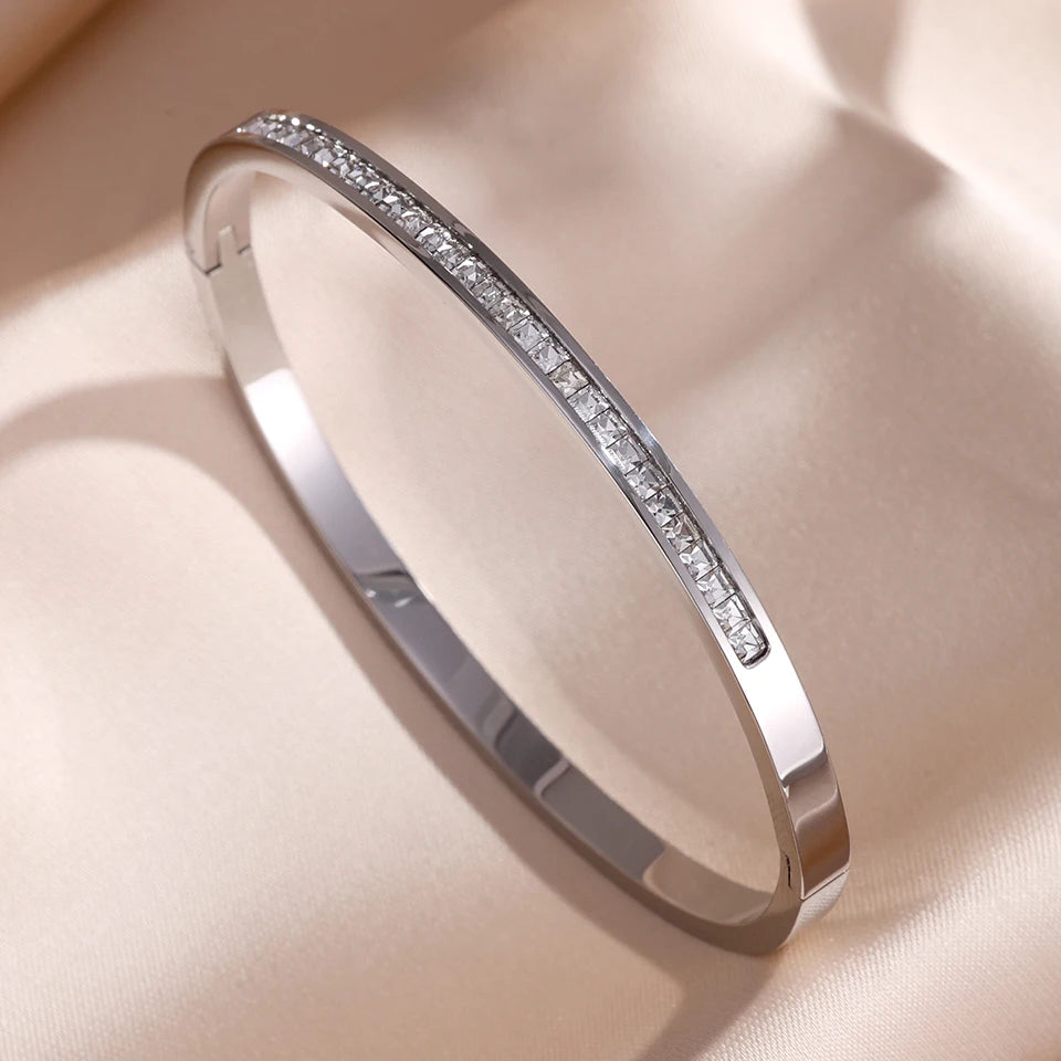 ZAKOL 5/1pcs Sparkling Zirconia Inlaid Stainless Steel Bracelet Set for Women Stackable Bangles Fashion Non Fading Jewelry Gift TAVEN System LLC