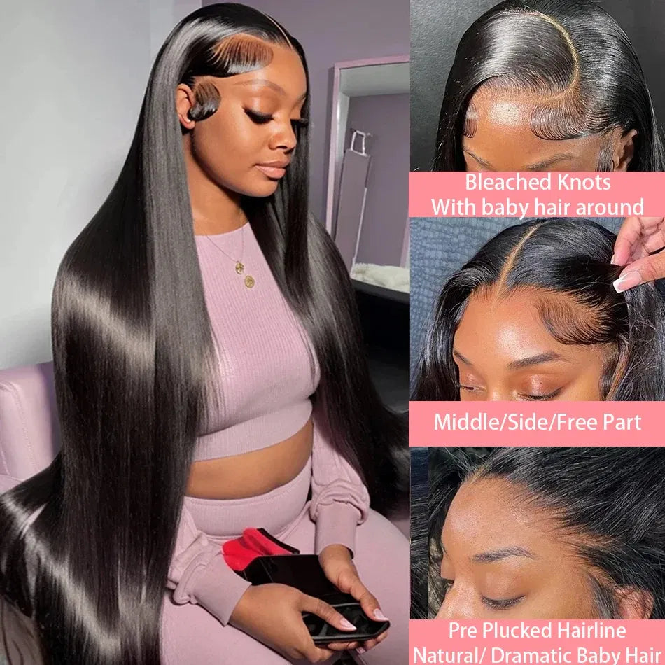 Color: Natural Color, Stretched Length: 14inches, Density: 180% - 30 32 Inch 13x4 13x6 Lace Front Human Hair Wigs Straight Transparent Lace Human Hair Wigs Pre Plucked For Black Women Bling Hair Taven