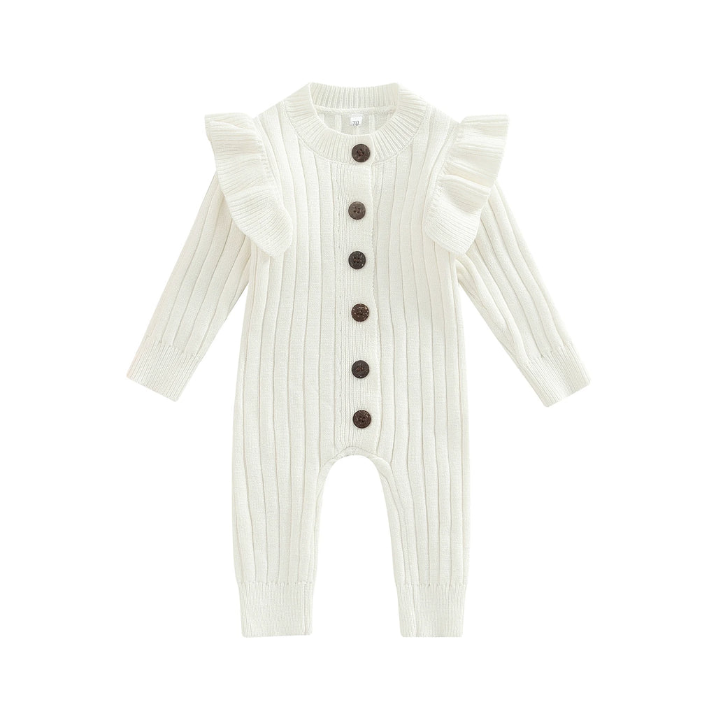 Baby Girl Knitted Long Sleeve Button Romper Spring Outfit