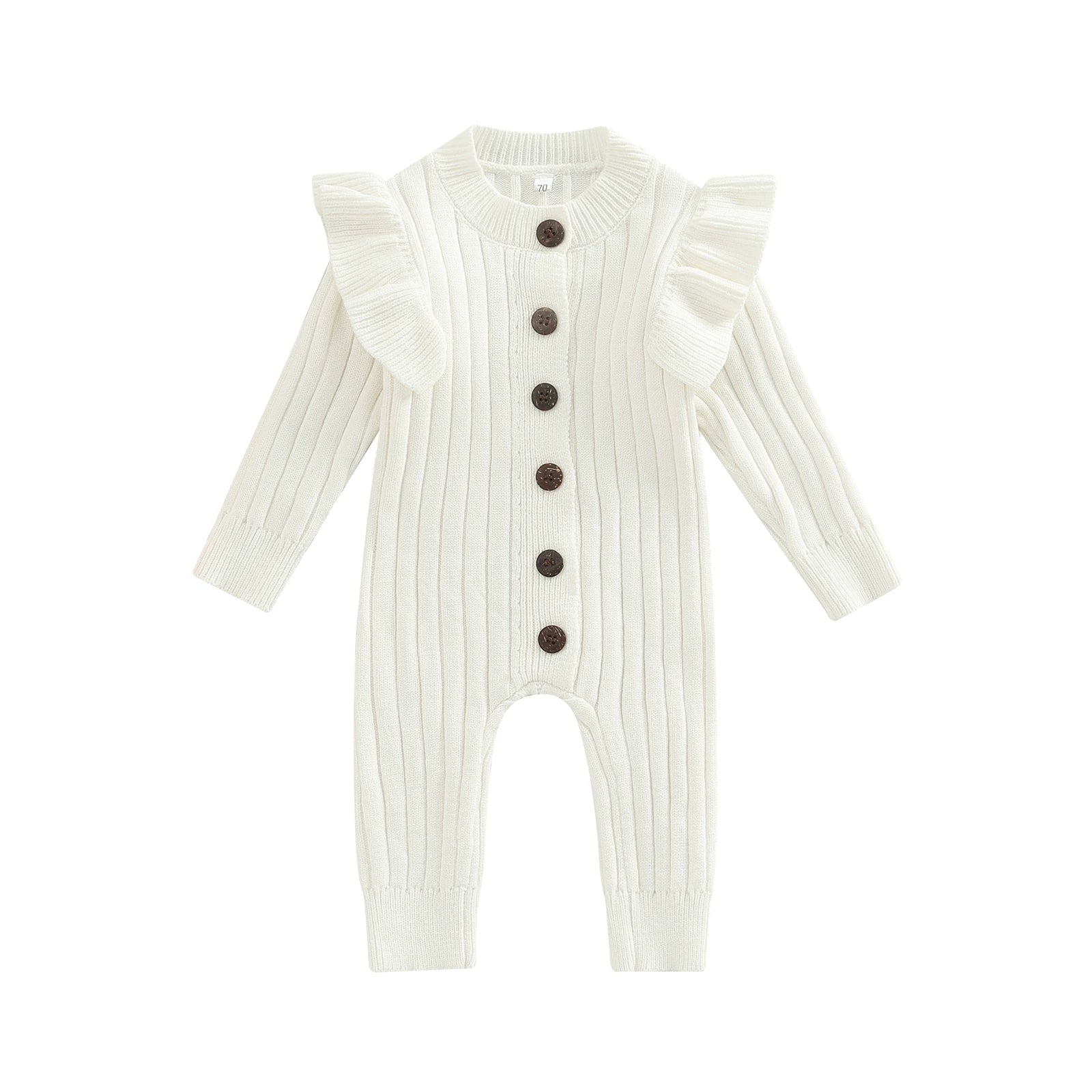 Baby Girl Knitted Long Sleeve Button Romper Spring Outfit