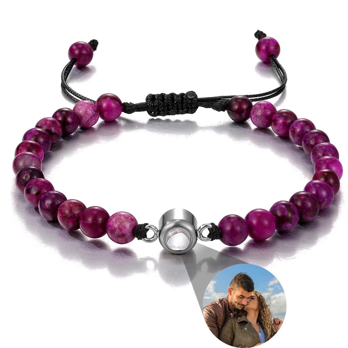 Custom Natural Stone Bracelet Personalized Photo Projection Bracelet Custom Stainless Steel Projection Bracelets Memory Jewelry TAVEN System LLC