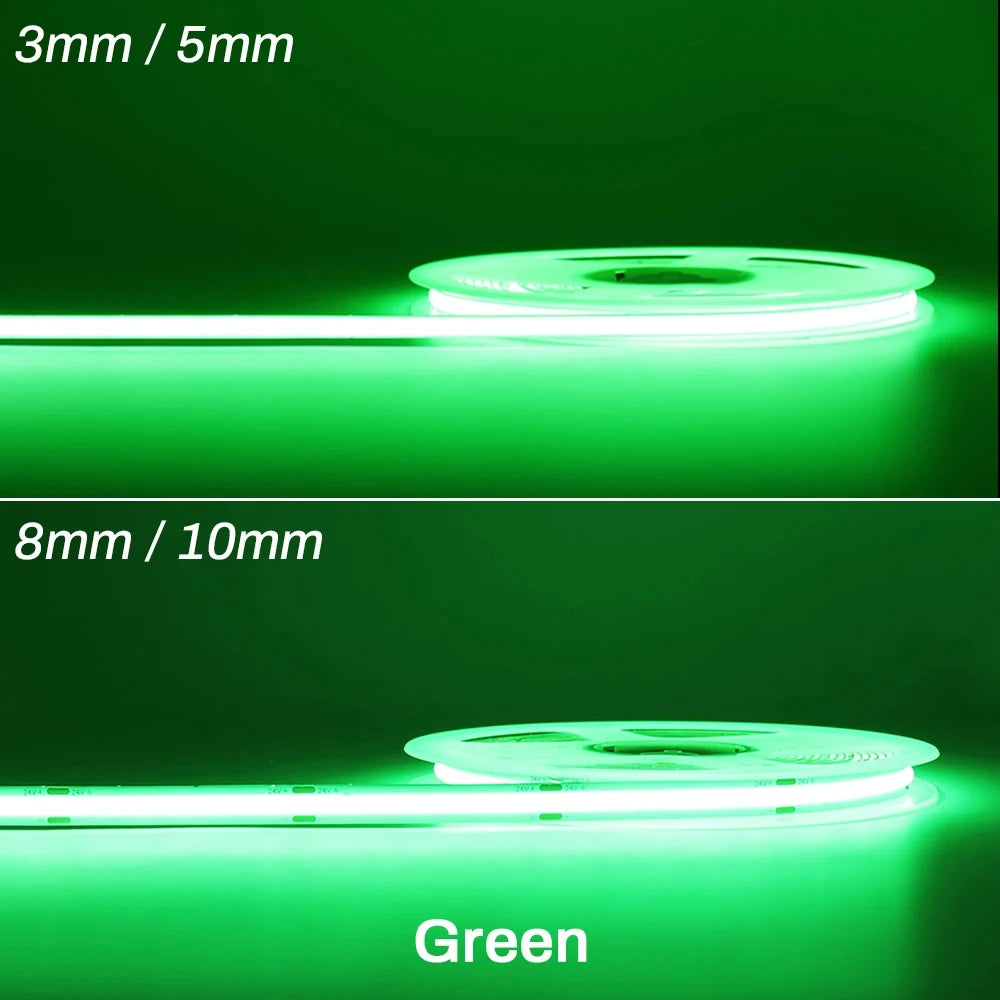 3mm 5mm 8mm COB LED Strip 12V 24V Dimmable Tape LED Ice Blue Yellow Red Green Pink White For Home Decor RA90 LED Strip Lighting TAVEN System LLC