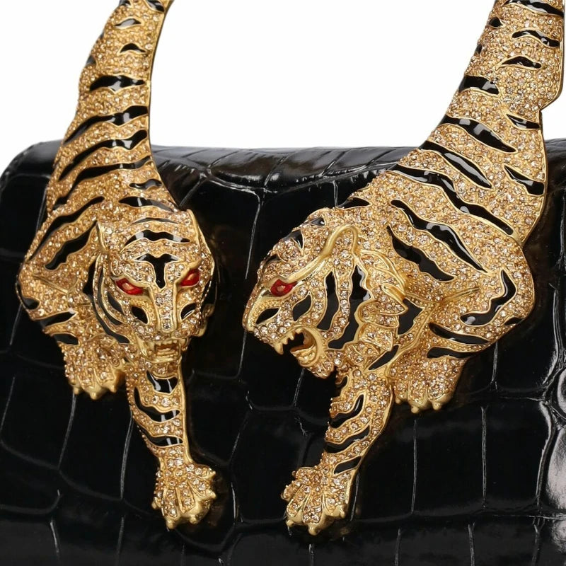 Croc Embossed Women Leather Handbag Tiger Crystal Shoulder Bag TAVEN System LLC