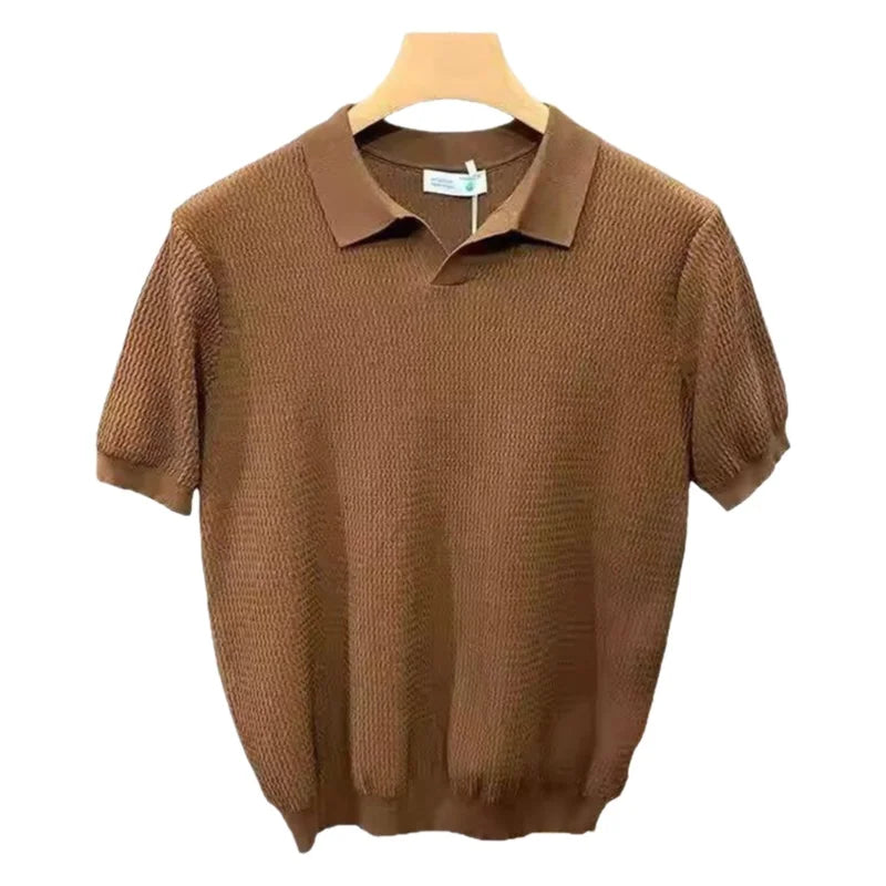 Men Ice Silk V Neck Polo Shirt Slim Fit Summer Breathable Casual Tee TAVEN System LLC