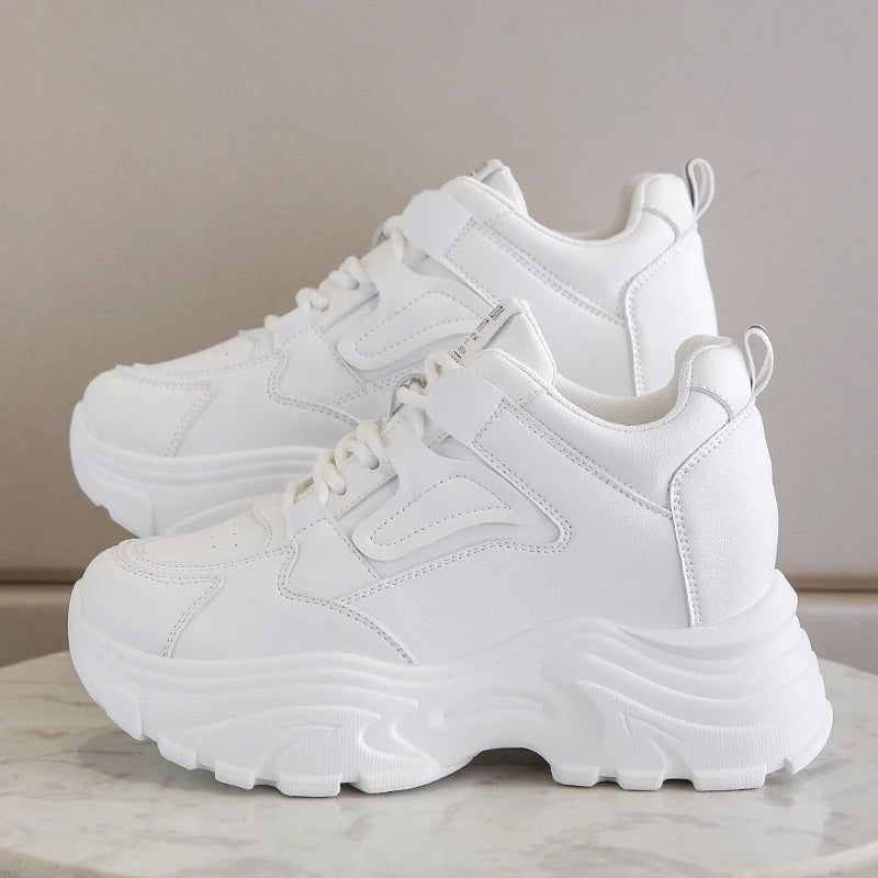 White Platform Women's Sneakers 2024 Spring Lace-Up Thick Bottom Vulcanize Shoes Woman Pu Leather Breathable Sports Shoes Ladies TAVEN System LLC