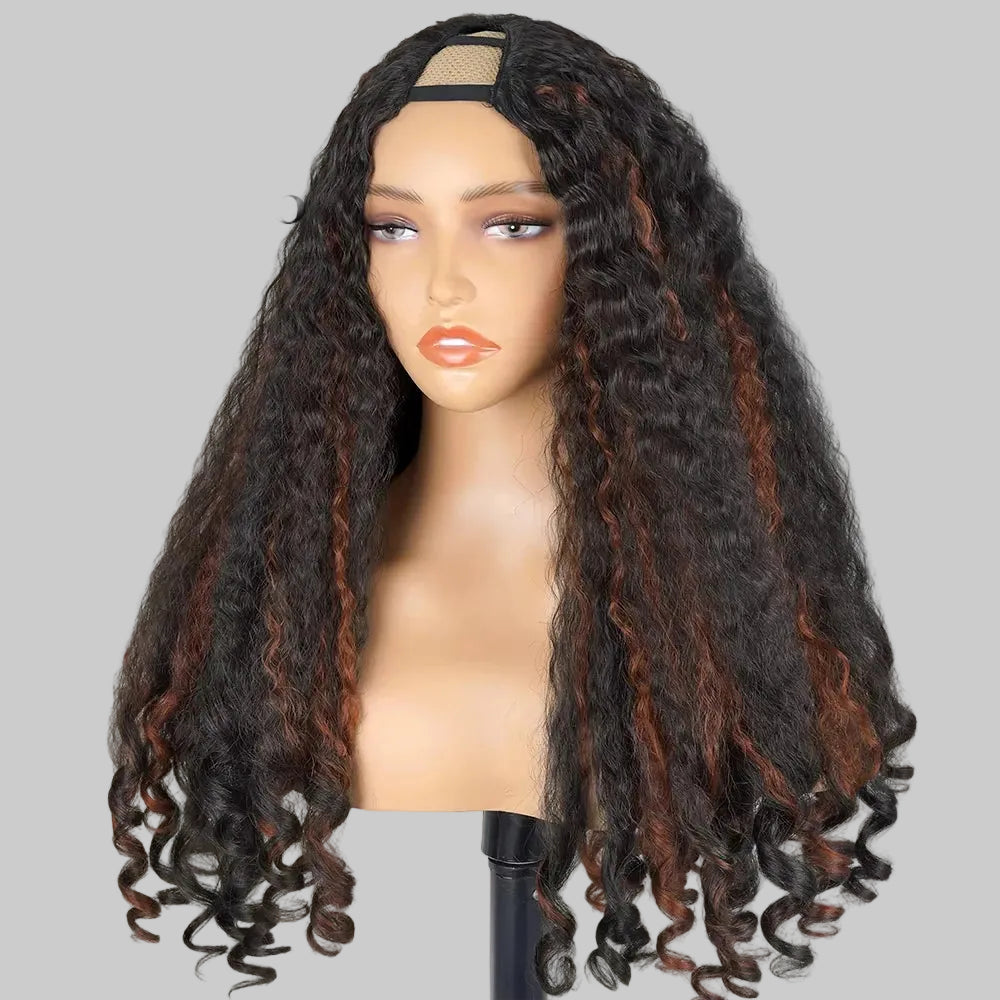 Afro Kinky Straight V Part Synthetic Glueless Wig for Women