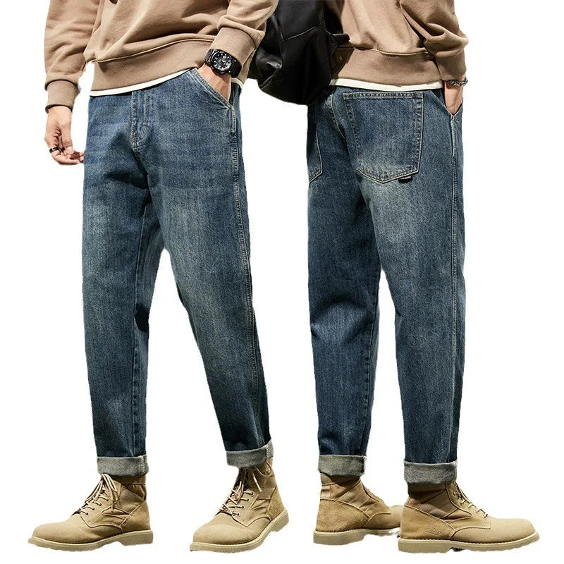 Men Loose Harem Denim Pants Retro Straight Fit Casual Jeans TAVEN System LLC