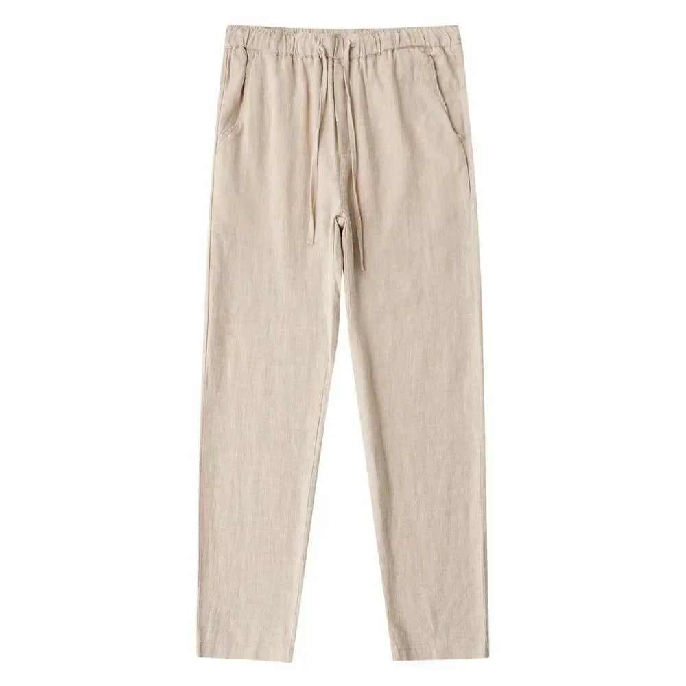Men's Cotton Linen Pants Male Autumn New Breathable Solid Color Linen Trousers Fitness Streetwear Back With Pocket TAVEN System LLC