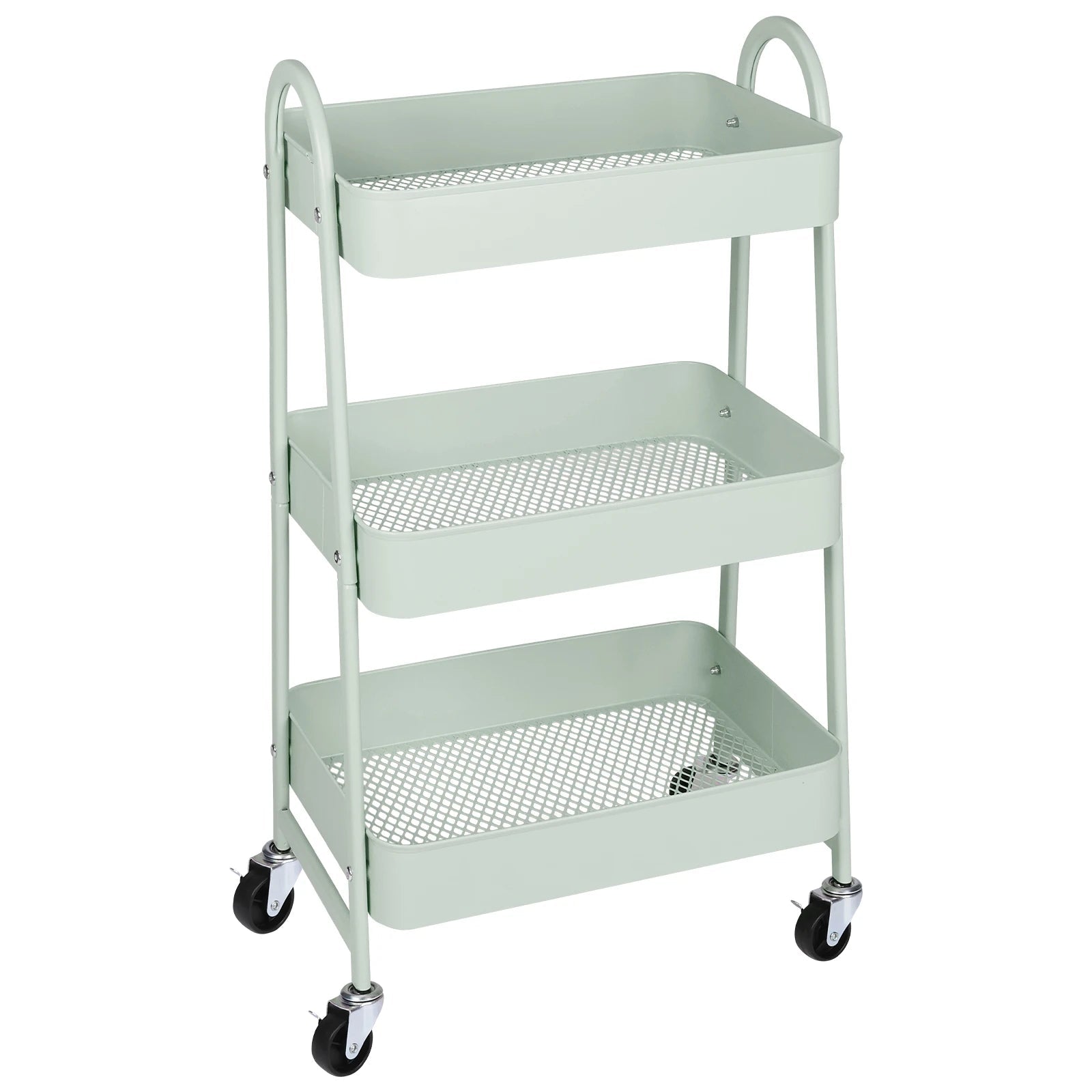 Metal rolling storage cart with lockable wheels