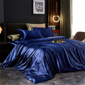 Solid Silk Bedding Set with Duvet Cover Bed Sheet Pillowcases Luxury Satin Single Double Bedsheet King Queen Twin Size TAVEN System LLC