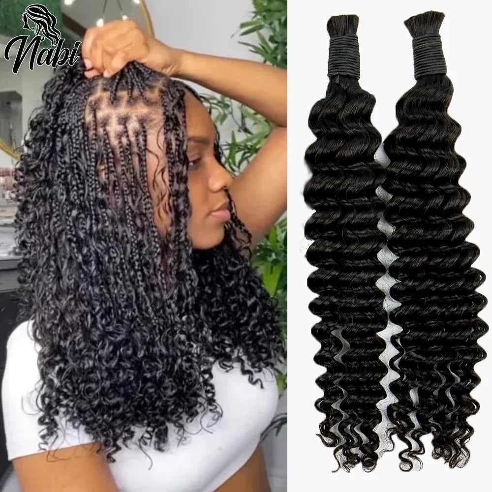 Color: NC/4HL, Material Grade: virgin hair, Longest Hair Proportion: 30%-55%, Stretched Length: 24inches, Bulk Buy: 6pcs/lot - NABI Deep Wave Boho Braiding Hair Bulk 16inches  No Weft  Human Hair Extension Curly Hair Bundles for Boho Braids Taven