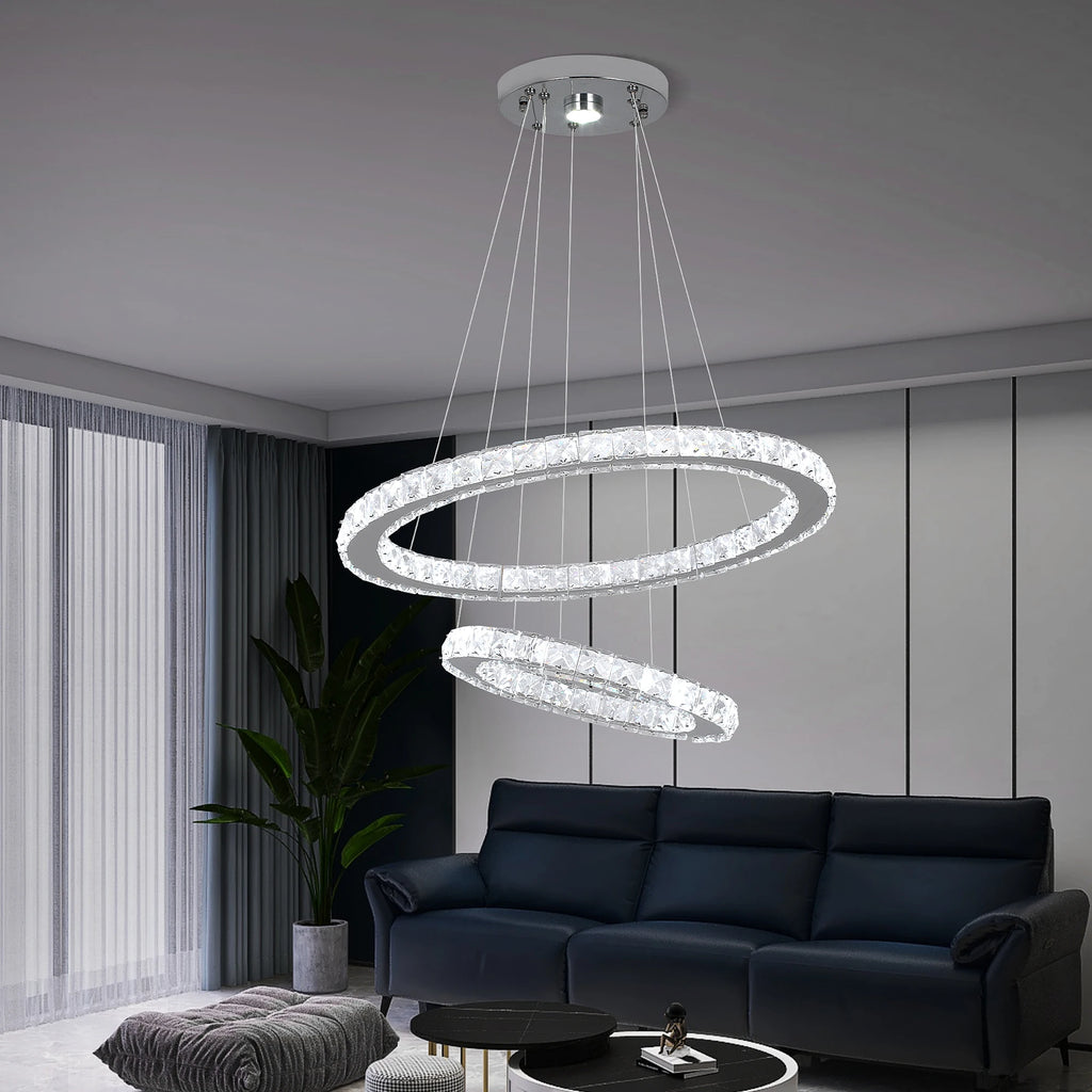 Modern Led  Pendant Light Luxury Crystal Rings Dimmable Chandelier Hanging Lustre Ceiling Lamp Living Dining Room Decor Fixture TAVEN System LLC