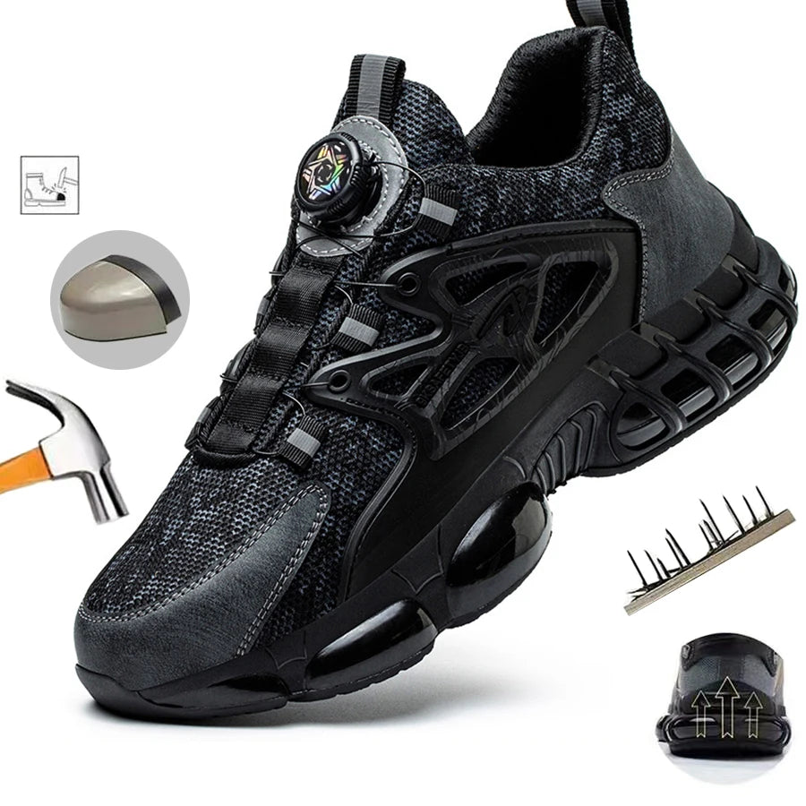 Men's Work Shoes  Rotary Buckle Work Sneakers Protective Shoes Safety Industrial Puncture-Proof Anti-Smash Steel Toe Shoes TAVEN System LLC