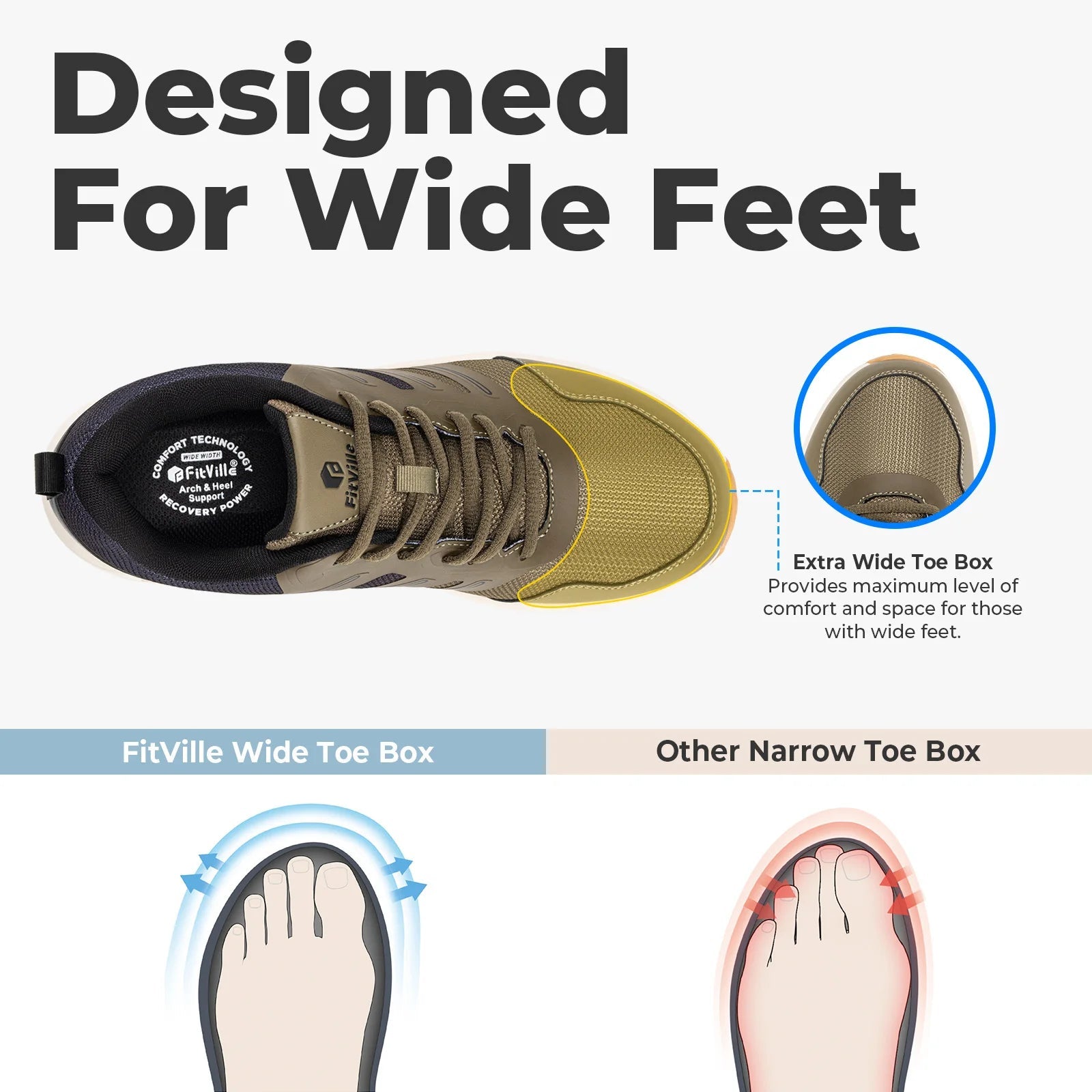 FitVille men's wide toe trail running shoes for heel pain relief