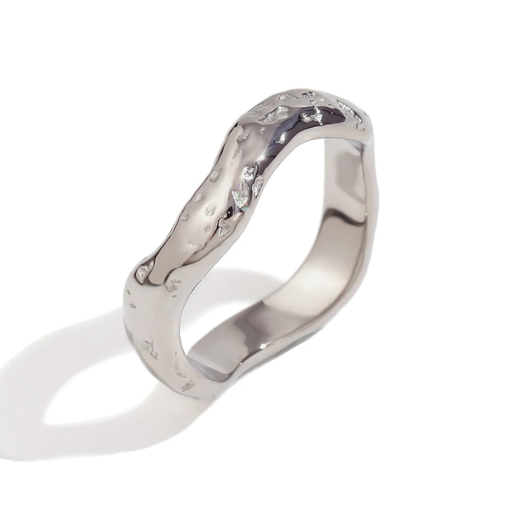 E.B.belle Beat Pattern Wave Plain Ring Waterproof Tarnish Free 18K Gold Plated Women's Rings 316L Stainless Steel Accessories TAVEN System LLC