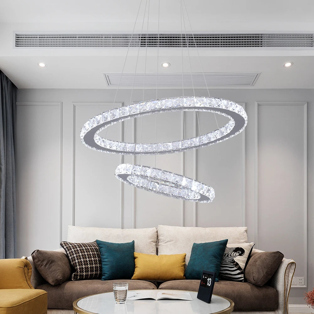 Modern Led  Pendant Light Luxury Crystal Rings Dimmable Chandelier Hanging Lustre Ceiling Lamp Living Dining Room Decor Fixture TAVEN System LLC