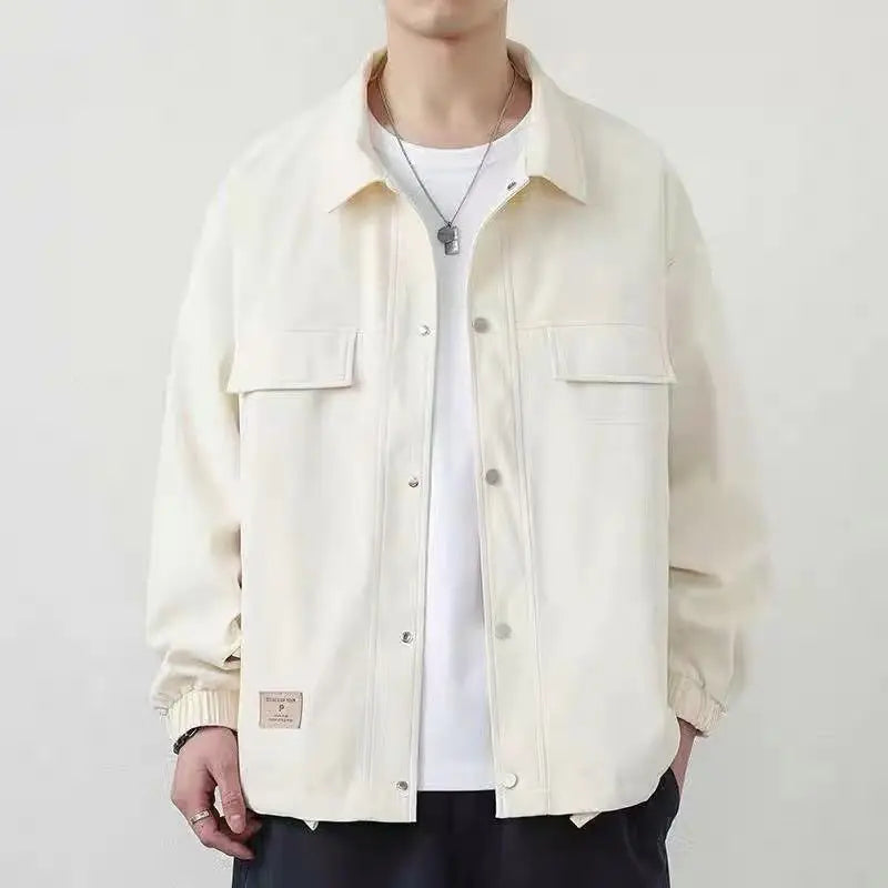 Men Casual Loose Jacket Autumn Button Pocket Lapel Shirt Coat