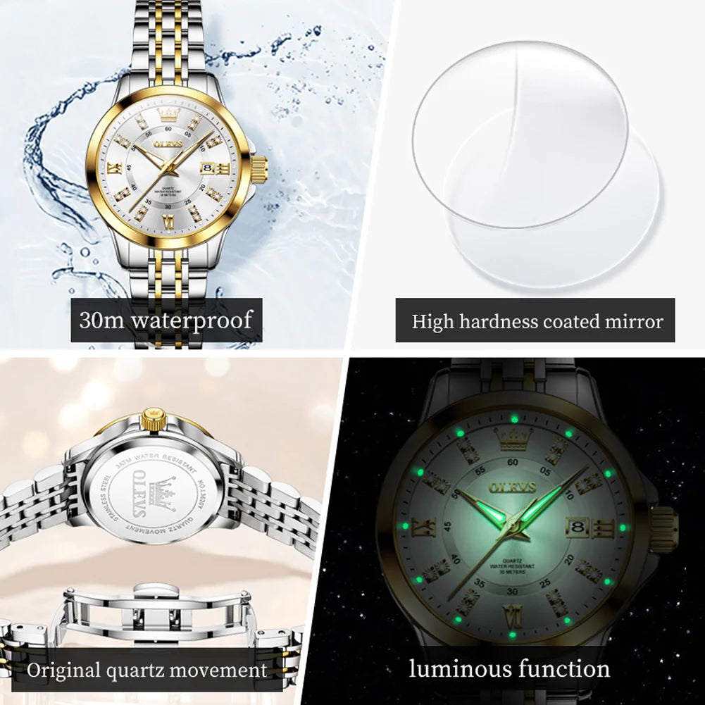 OLEVS 3620 Women Watch Luxury Brand Diamond Quartz Watch Fashion Automatic Calendar Waterproof Women Watch Bracelet Set Reloj TAVEN System LLC