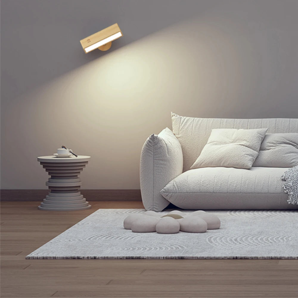 360° Rotatable Solid Beech Wood LED Wall Lamp with Remote Control, 3 Color Modes Type-C Rechargeable Magnetic Wall Sconce, Portable Dimmable Reading Light for Bedside Mirror Bathroom TAVEN System LLC