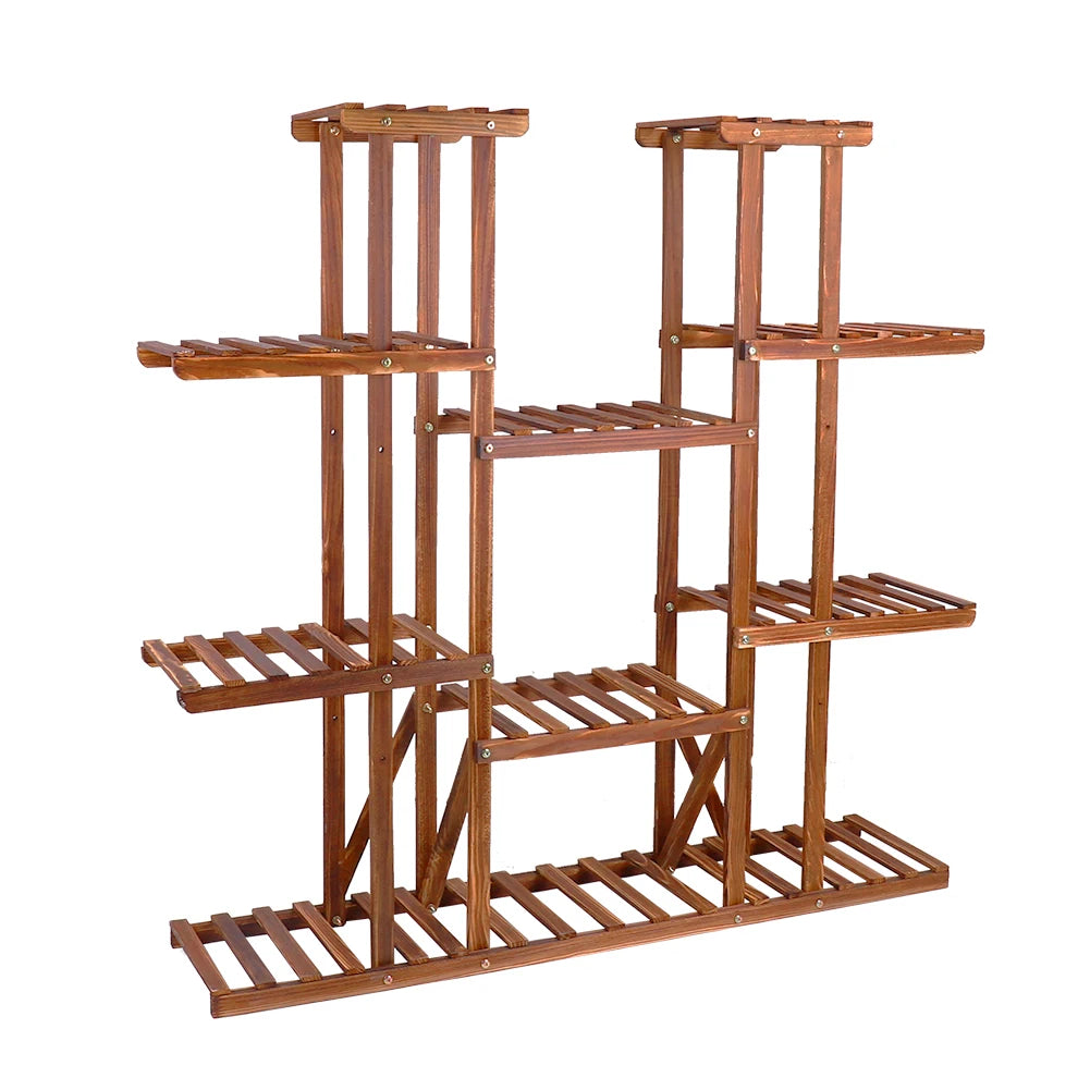 Wooden multi tier plant stand for indoor outdoor flower pots