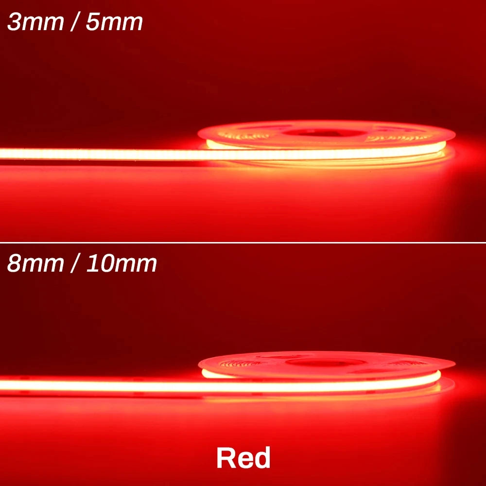 3mm 5mm 8mm COB LED Strip 12V 24V Dimmable Tape LED Ice Blue Yellow Red Green Pink White For Home Decor RA90 LED Strip Lighting TAVEN System LLC