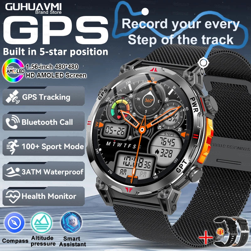 Smart Watches 1.56" AMOLED Screen GPS Fitness Tracking Compass 3ATM 650Mah Call 100+ Sports Smartwatch AI GPT For Android iOS - TAVEN System LLC