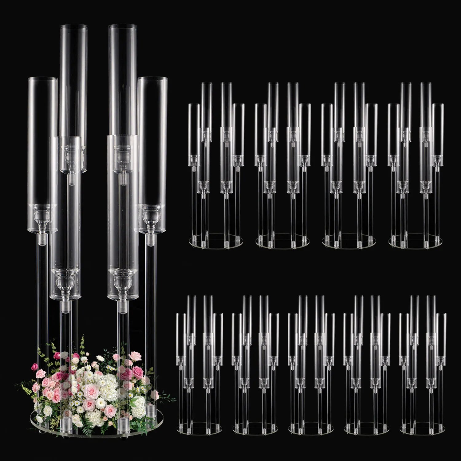 10Pcs Clear 6 Arm Candelabra Taper Candle Holder For Wedding Party Dining Table Banquet Event Decor TAVEN System LLC
