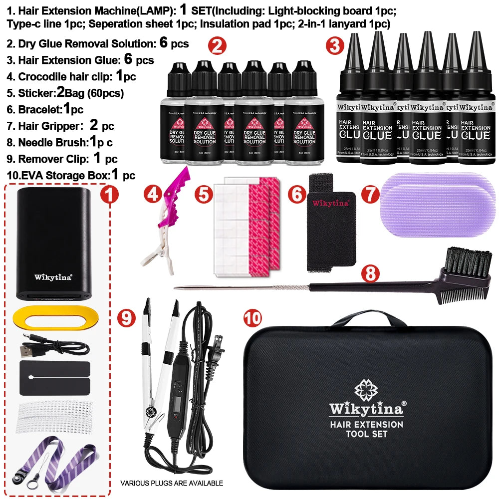Light Hair Extension Kit with V Light Glue Curing Tool