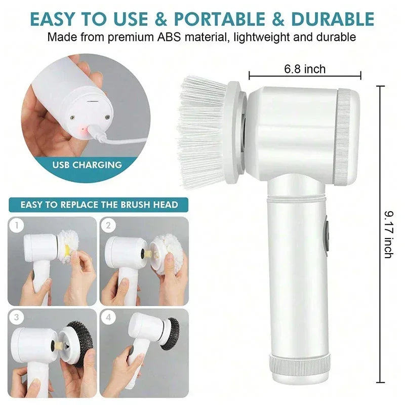 5-in-1 Electric Spin Scrubber Brush for Bathroom Tile Bathtub Sink, Power Scrubber with 5 Replaceable Brush Heads TAVEN System LLC
