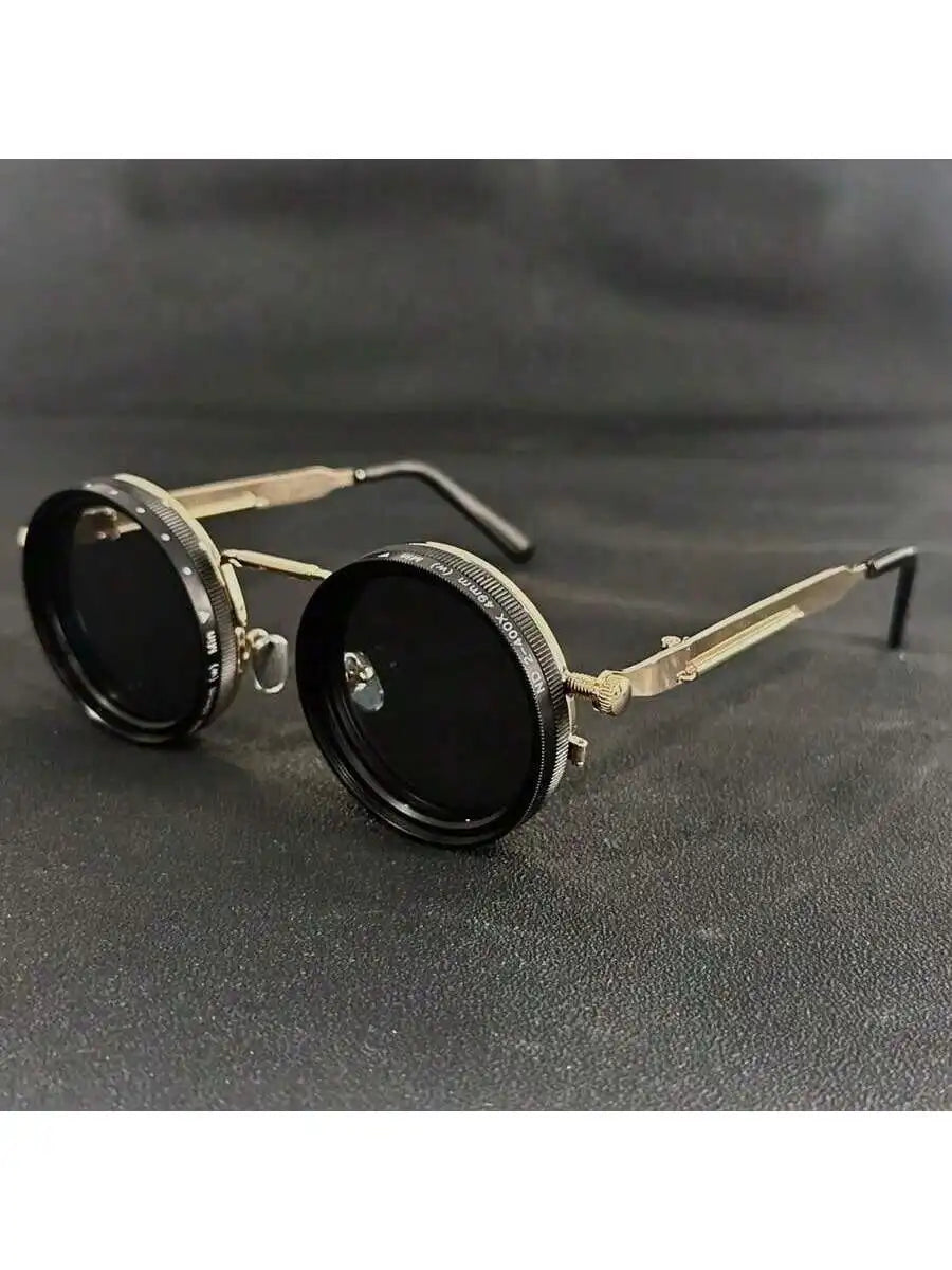 Men's Retro Spandex Style Rotating Sunglasses - Adjustable Brightness Steampunk Style Alloy Frame, Black And Gray Gradient Lenses, Travel And Fashion Accessories, Sunglasses, Party Sunglasses, Suitable For Bohemian Style Sung - TAVEN System LLC