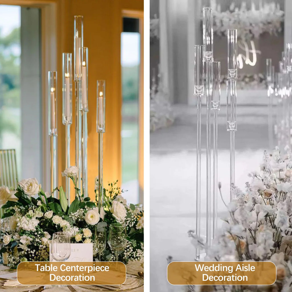 Acrylic 5-Arm Candelabra LED Taper Candle Holders Table Centerpieces Votive Candlesticks for Home Wedding Decoration TAVEN System LLC