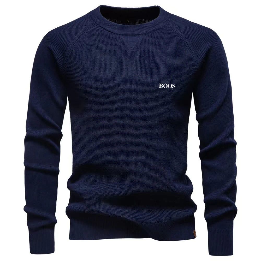 Men's Autumn Winter Round Neck Solid Knit Sweater Business Casual TAVEN System LLC
