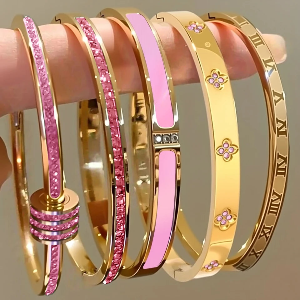 ZAKOL 5/1pcs Sparkling Zirconia Inlaid Stainless Steel Bracelet Set for Women Stackable Bangles Fashion Non Fading Jewelry Gift TAVEN System LLC