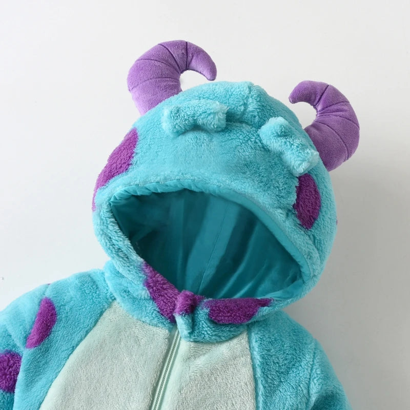 Baby Fleece Hooded Cartoon Horn Winter Snowsuit Romper Outfit