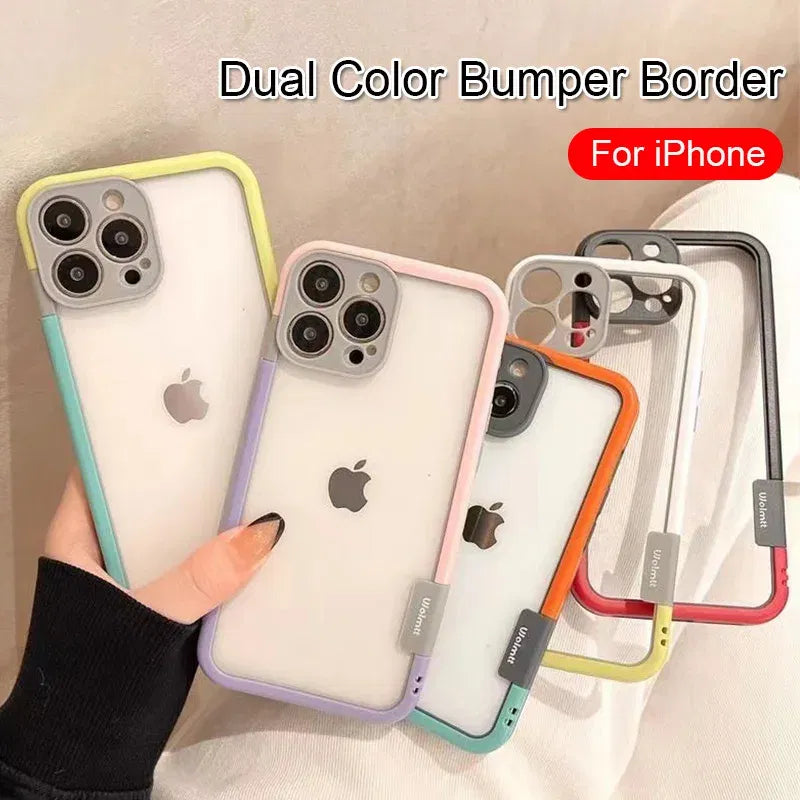 Color: SKY BLUE, Ships From: CHINA, Material: Microfiber - Better Heat Dissipation Dual Color Bumper Border Soft Phone Case For iPhone 17 16 15 14 13 12 11 Pro Max 7 8 Plus XS XR AEVYVKV