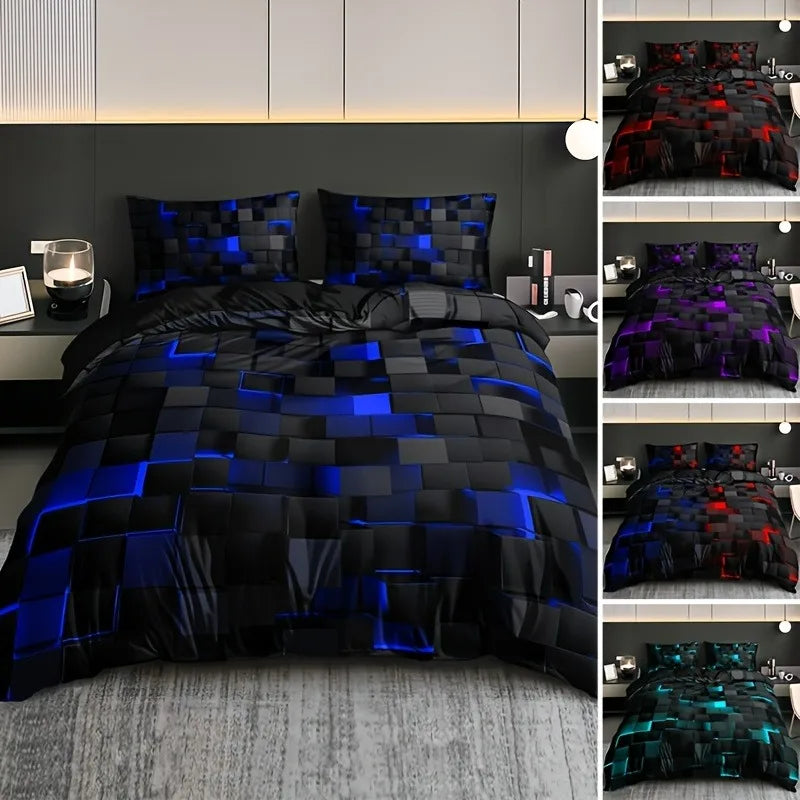 Safndot 3pcs Digital Print Quilt Cover Set Cool Technology Four Seasons Red Blue Four Sizes Available TAVEN System LLC