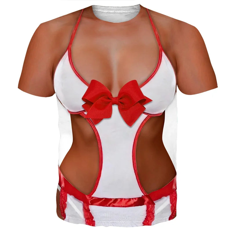 Funny Bikini Graphic T Shirts For Men 3d Printed Fake Abs Muscle Short Sleeve T-shirt Women Cosplay Costume Novelty Tees Shirt TAVEN System LLC
