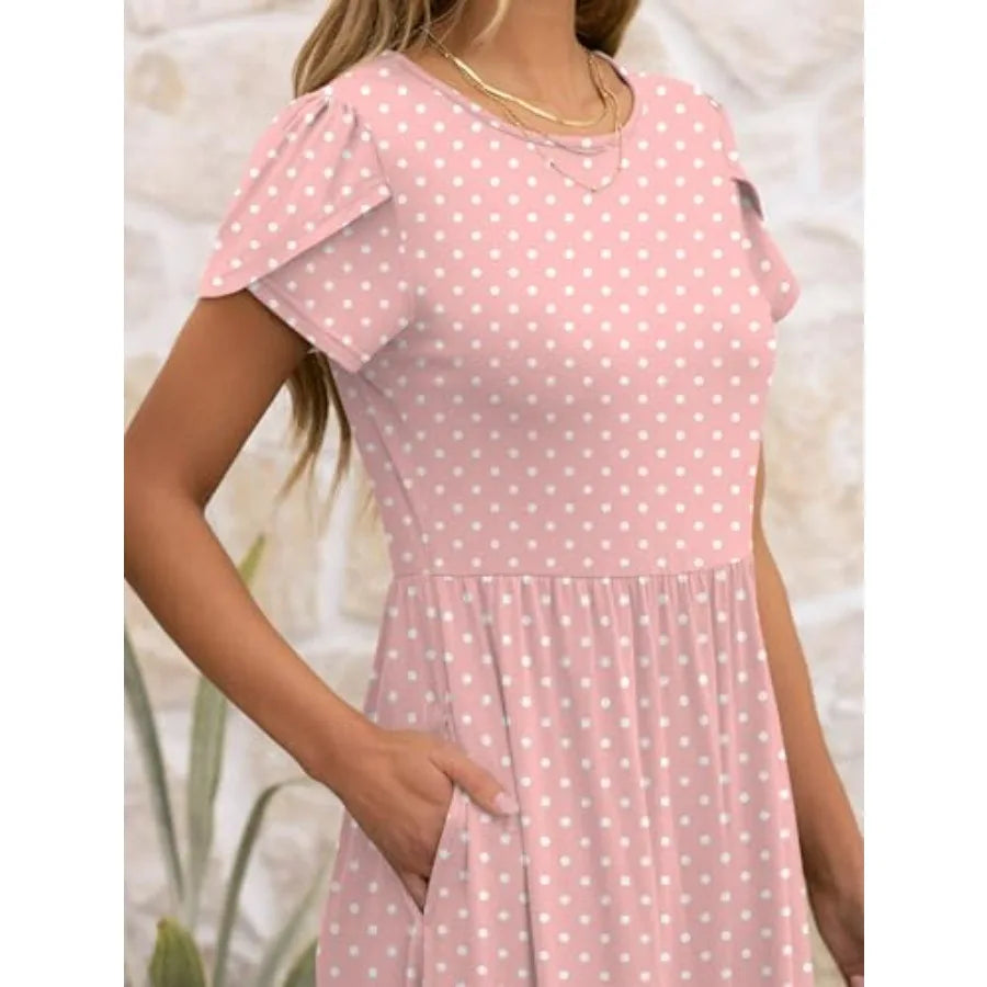 Women A-Line Midi Dress Casual Short Sleeve Summer Pockets Sundress