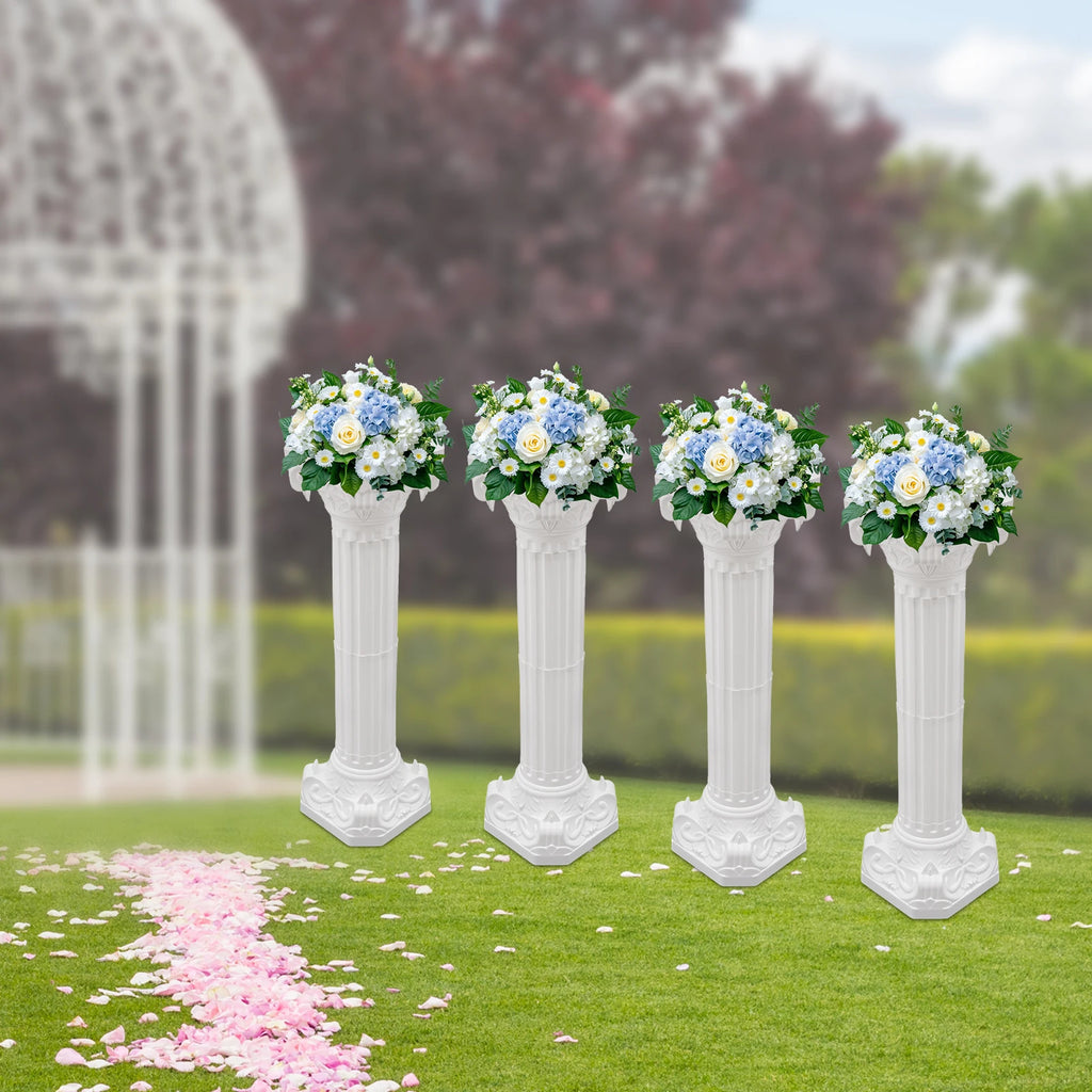 4 Pcs White Roman Pillars Set, 34.65" Height Plastic Columns, 110lbs Capacity, European Style Wedding & Party Decor TAVEN System LLC
